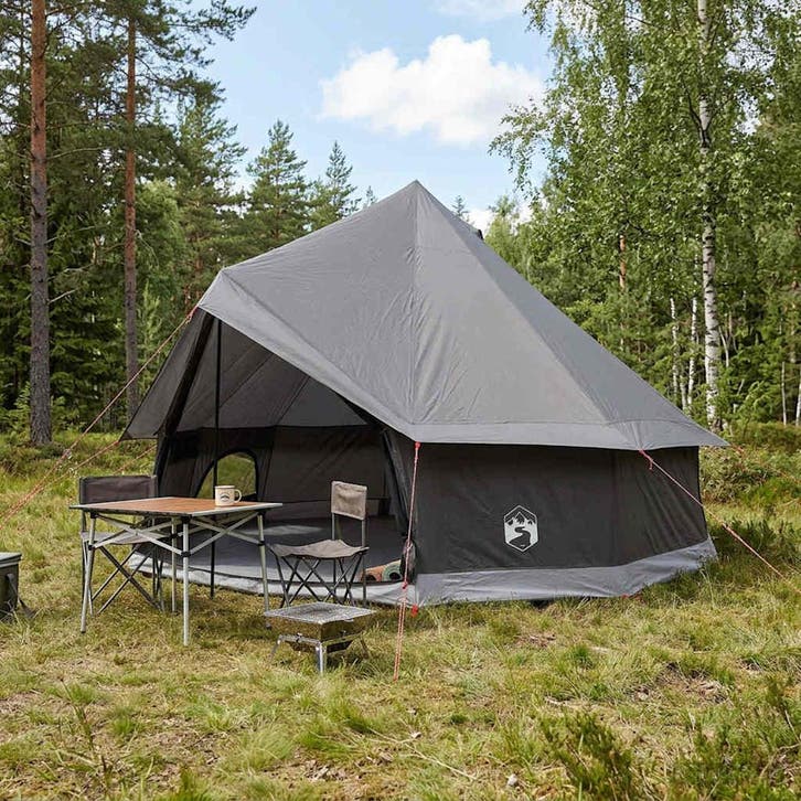 vidaXL Tipi Tent Bruin Grijs 400 x 400 x 250 cm Polyester en, Caravanes & Camping, Tentes, Envoi