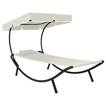 vidaXL Loungebed met luifel en kussen crèmewit, Jardin & Terrasse, Verzenden
