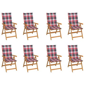 vidaXL Verstelbare klapstoelen met kussens, 8 stuks, massief, Verzenden