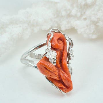Koraal - Zilver - Ring - CORALLO MEDITERRANEO, Antiek en Kunst