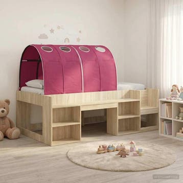 vidaXL Bed met Tunnel met plank 3 st Sonoma eiken en rood, Huis en Inrichting, Slaapkamer | Bedden, Verzenden, Nieuw
