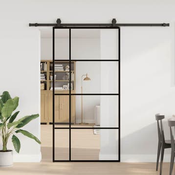 vidaXL Schuifdeur met beslagset 102,5x205 cm ESG glas zwart, Doe-het-zelf en Bouw, Deuren en Vliegenramen, Verzenden, Nieuw