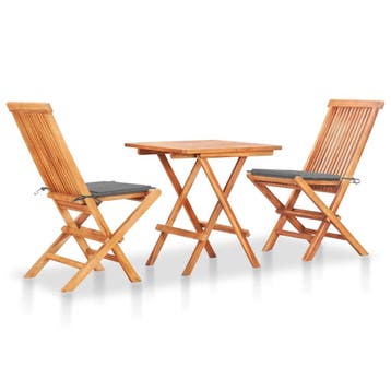 vidaXL 3-delige Bistroset met grijze kussens massief, Tuin en Terras, Tuinsets en Loungesets, Verzenden, Nieuw