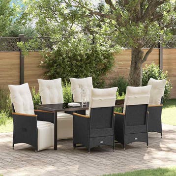 vidaXL Tuin Eettafel Set 7 st Zwart poly rattan, Verzenden, Nieuw