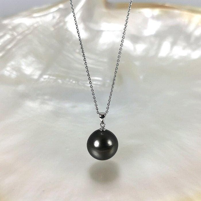 Halsketting Zilver Parel - Big Tahiti RD Ø 14 MM, Handtassen en Accessoires, Kettingen