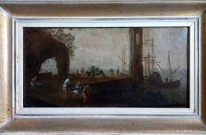 Nederlandse school (XVII) - Harbor Scenery with ships and, Antiek en Kunst, Kunst | Schilderijen | Klassiek