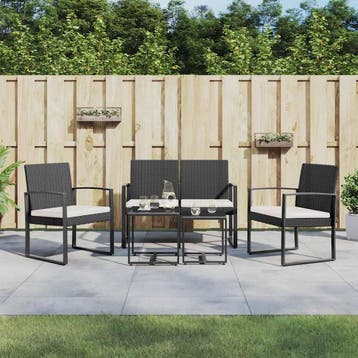 vidaXL 5-delige Tuinset met kussens polypropeen rattan zwart, Verzenden, Tuinset