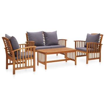 vidaXL 4-delige Loungeset met kussens massief acaciahout, Verzenden, Loungeset