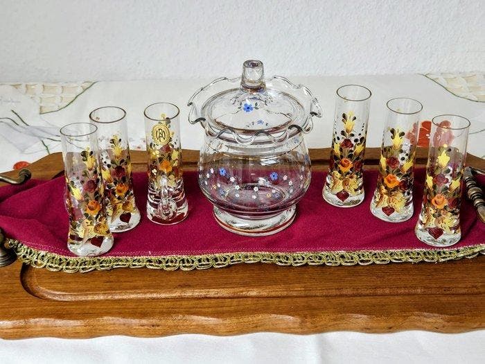 Tiroler Glaskunst - Peter Wolke - Drankservies voor 6 -, Antiek en Kunst, Curiosa en Brocante