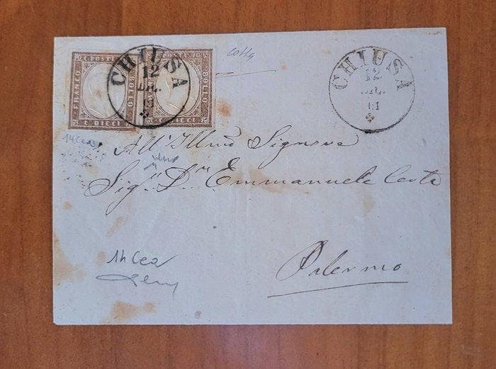 Italiaanse oude staten - Sardinië 1861 - Brief gereisd, Postzegels en Munten, Postzegels | Europa | Italië
