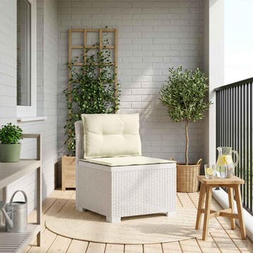 vidaXL Eén-zits Tuin Sofa met Kussens Rieten Look PP Wit, Verzenden, Nieuw