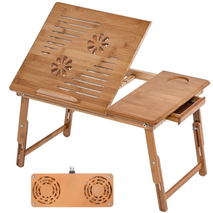 tectake Houten laptoptafel, in hoogte verstelbaar, met dubbe, Computers en Software, Laptop-opladers, Verzenden