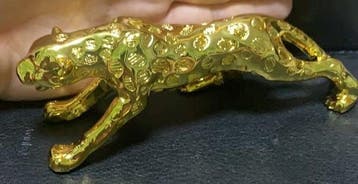 sculptuur, Luxury Golden Leopard Panther Statue - Shiny Gold