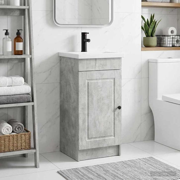 vidaXL Badkamer Vanity met Wastafel Betongrijs 42 x 40 x, Maison & Meubles, Tables | Coiffeuses, Envoi