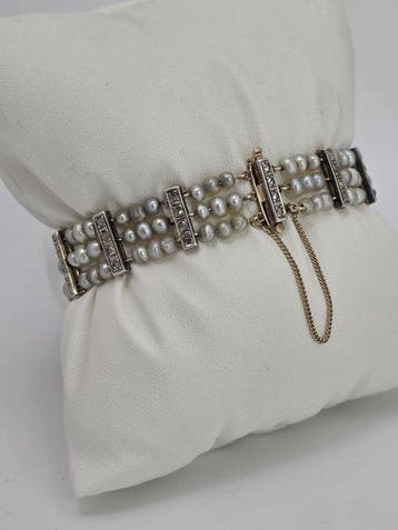 Bracelet - 14 carats Or jaune, Platine - 0.80ct. tw. Perle -
