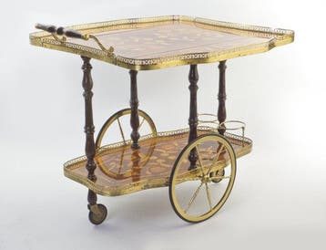 Serveerwagen - Hollywood Regency - Walnoot, messing -
