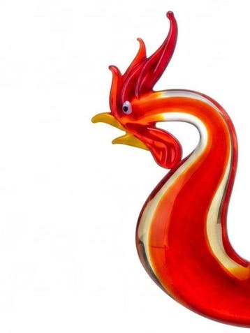 Figuur - Glas, Rooster kleurrijke haan, Vintage Rode