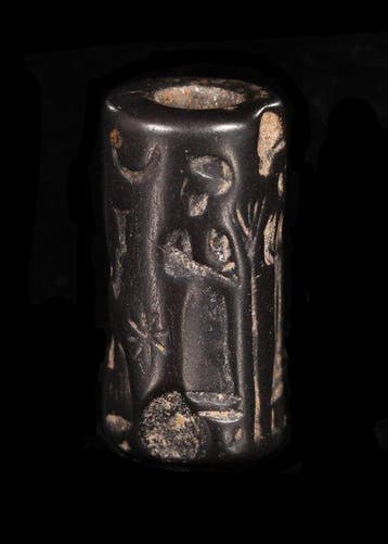 West-Aziatisch hematiet Cilinderzegel met aanbiddingsscène