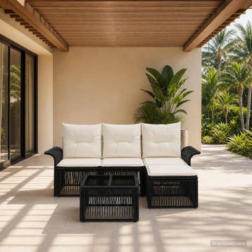 vidaXL Tuinbank Set 5 st Zwart poly rattan, Verzenden, Nieuw