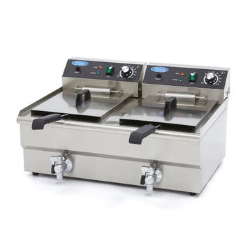 Frituurpan dubbele | 50–200°C | RVS | Tapkraan | 6kW (230V), Verzenden, Nieuw in verpakking