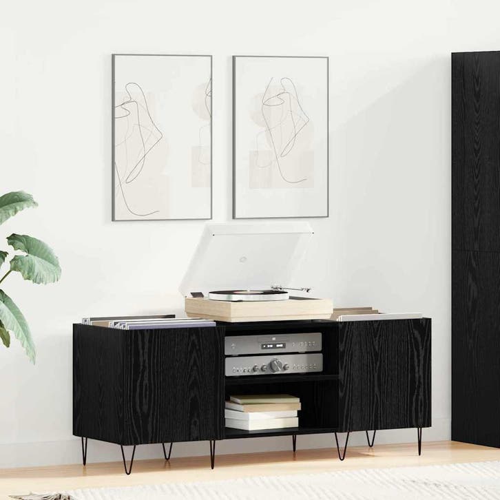 vidaXL Platenkast met plank met opslag Zwart Eiken 121 x 38, Huis en Inrichting, Woonaccessoires | Cd- en Dvd-rekken, Nieuw, Verzenden