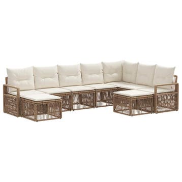 vidaXL Tuinbank Set 9 pcs Beige poly rattan, Verzenden, Nieuw