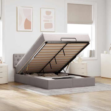 vidaXL Bed poef met matras en LEDs 140x200 cm stof taupe, Verzenden