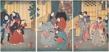 KUNISADA • Kaomise Nieuwjaarsgroeten • Triptiek • Japanse