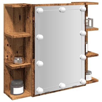 vidaXL Spiegelkast met LED-verlichting 70x16,5x60 cm oud, Verzenden