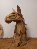 Beeld, Paardenhoofd xl in teak - 61 cm - Teak