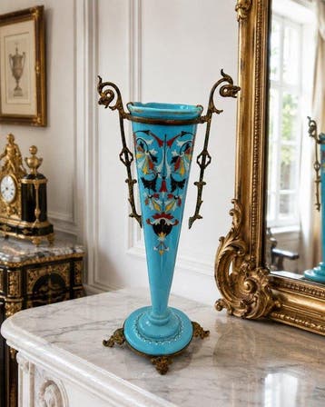Vaas - Napoleon III opaline vaas met draakmonturen - Opaline