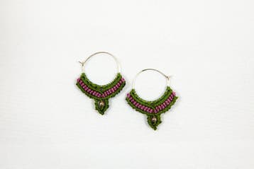 Macramé Oorringen - Olijf Groen / Pruim Paars - Handgemaa.., Ophalen of Verzenden, Nieuw