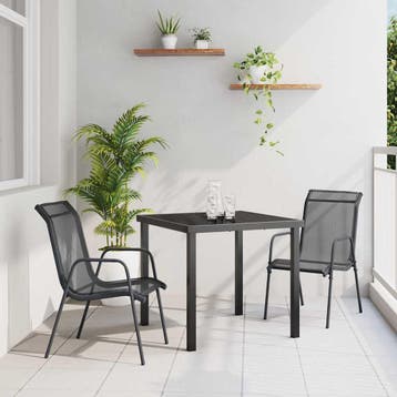 vidaXL Tuin Eettafel Set 3 pcs Zwart Gepoedercoat staal, Verzenden, Nieuw