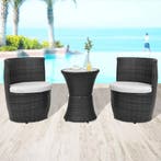 vidaXL 3-delige Bistroset met kussens poly rattan zwart, Tuin en Terras, Verzenden, Nieuw