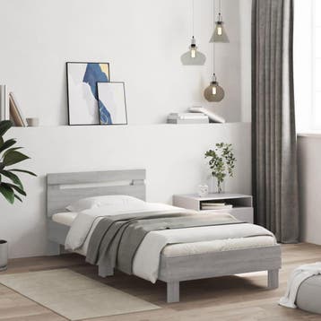 vidaXL Bedframe met hoofdeinde bewerkt hout grijs sonoma, Verzenden, Nieuw