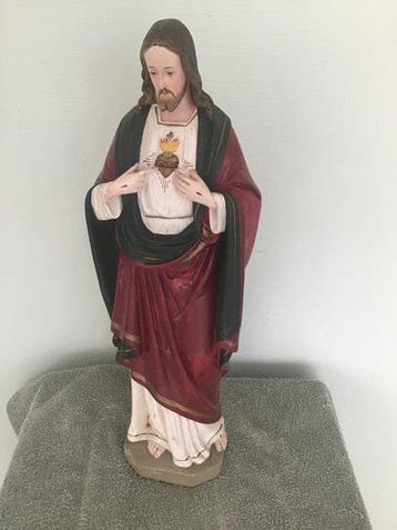 Beeld - Heilig Hart van Jezus - 43 cm - Gips - 1960-1970, Antiek en Kunst