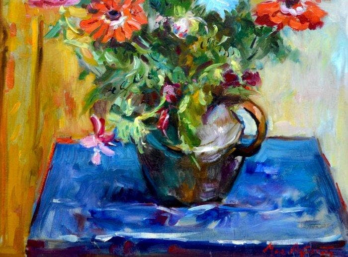 Max Agostini (1914-1997) - Bouquet de fleurs, Antiquités & Art, Art | Peinture | Classique