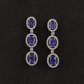 Oorbellen - 18 karaat Witgoud - 5.95ct. tw. Tanzaniet -, Nieuw