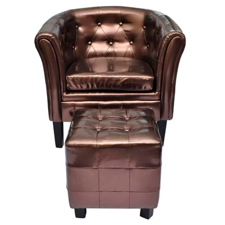 vidaXL Kuipstoel met voetenbankje kunstleer bruin, Huis en Inrichting, Fauteuils, Nieuw, Verzenden
