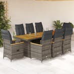 vidaXL 9-delige Bistroset met kussens poly rattan grijs, Verzenden
