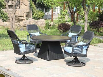 Veiling - REDONDA | 5-delig | Antraciet wicker + Blauwe kuss, Jardin & Terrasse, Ensembles de jardin