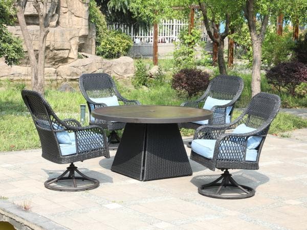 Veiling - REDONDA | 5-delig | Antraciet wicker + Blauwe kuss, Jardin & Terrasse, Ensembles de jardin