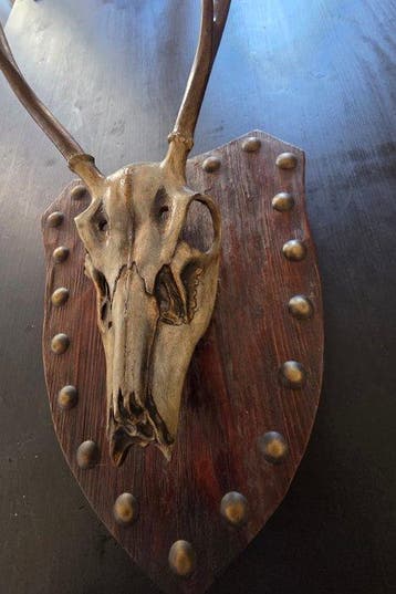 Grote vintage Spaanse hertenhoofdschedel trofeeplaat van