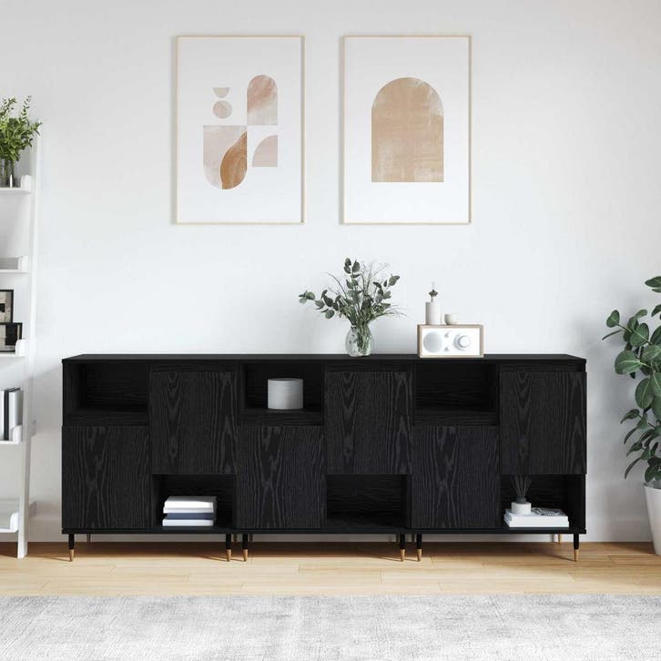 vidaXL Dressoirs 3 pcs Zwart Eiken, Huis en Inrichting, Kasten | Dressoirs, Nieuw, Verzenden