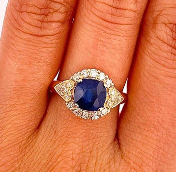 Bague - 14 carats Or jaune Saphir - Diamant, Handtassen en Accessoires, Nieuw