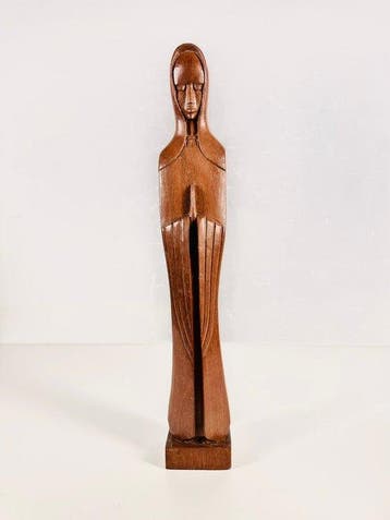 Beeld, Hand-Carved Wooden Madonna Figure - 43 cm - Hout -