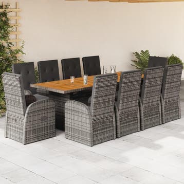 vidaXL 11-delige Tuinset met kussens poly rattan grijs, Verzenden, Tuinset
