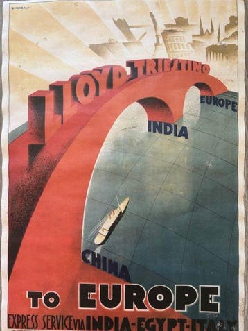 Riccobaldi - Manifesto Lloyd Triestino – To Europe – India •