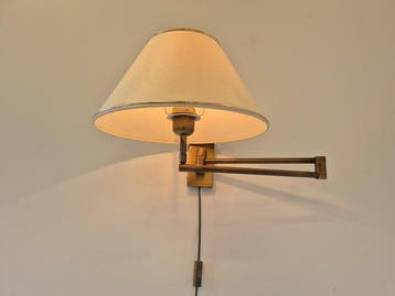 Wandlamp - Messing, Textiel - Swingarm, Antiek en Kunst