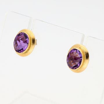 Boucles doreilles - 18 carats Or jaune - améthyste